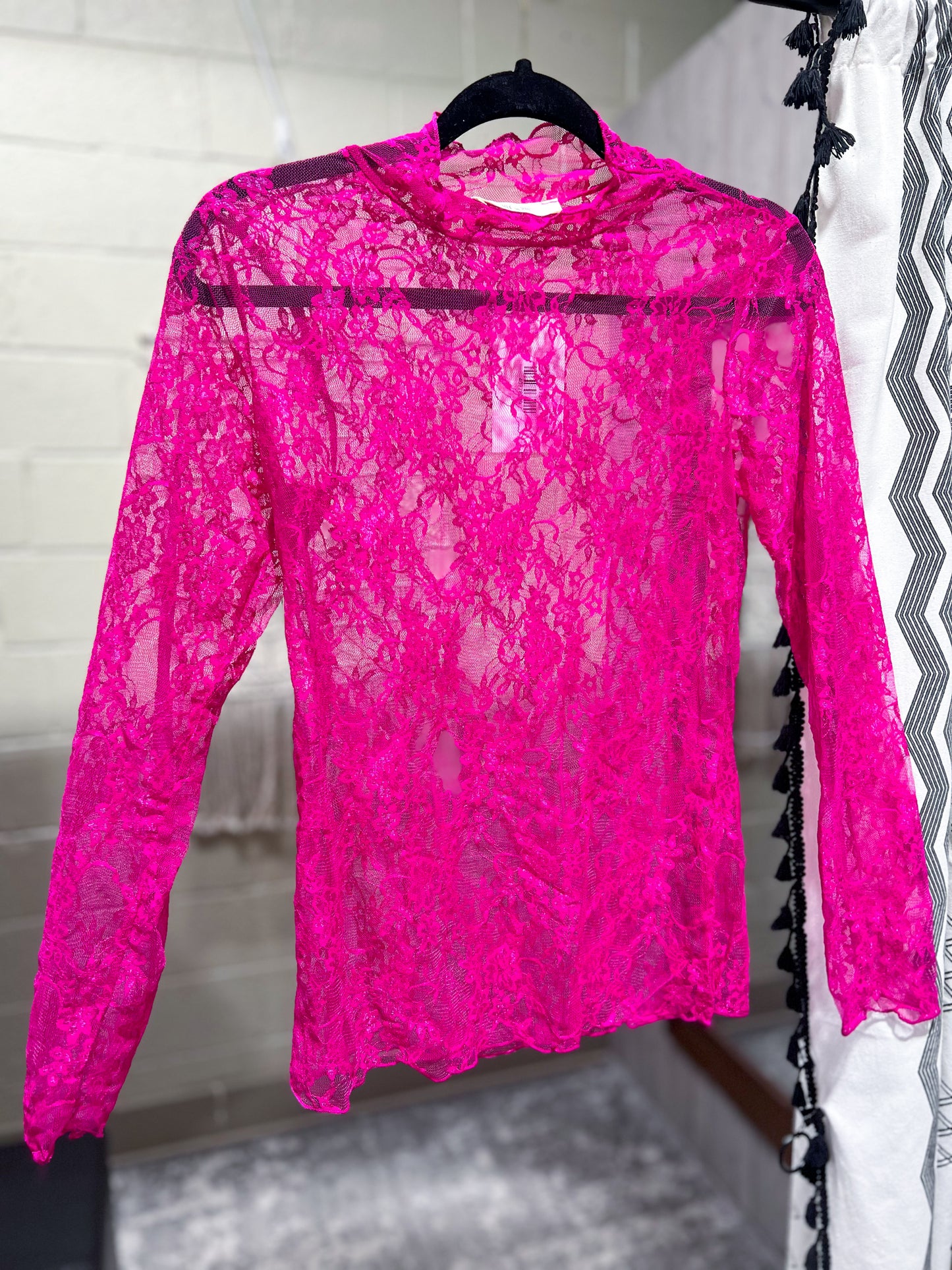 Fuchsia Lace Long Sleeve Top
