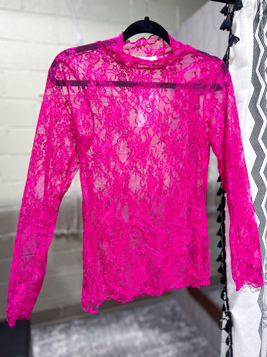 Fuchsia Lace Long Sleeve Top