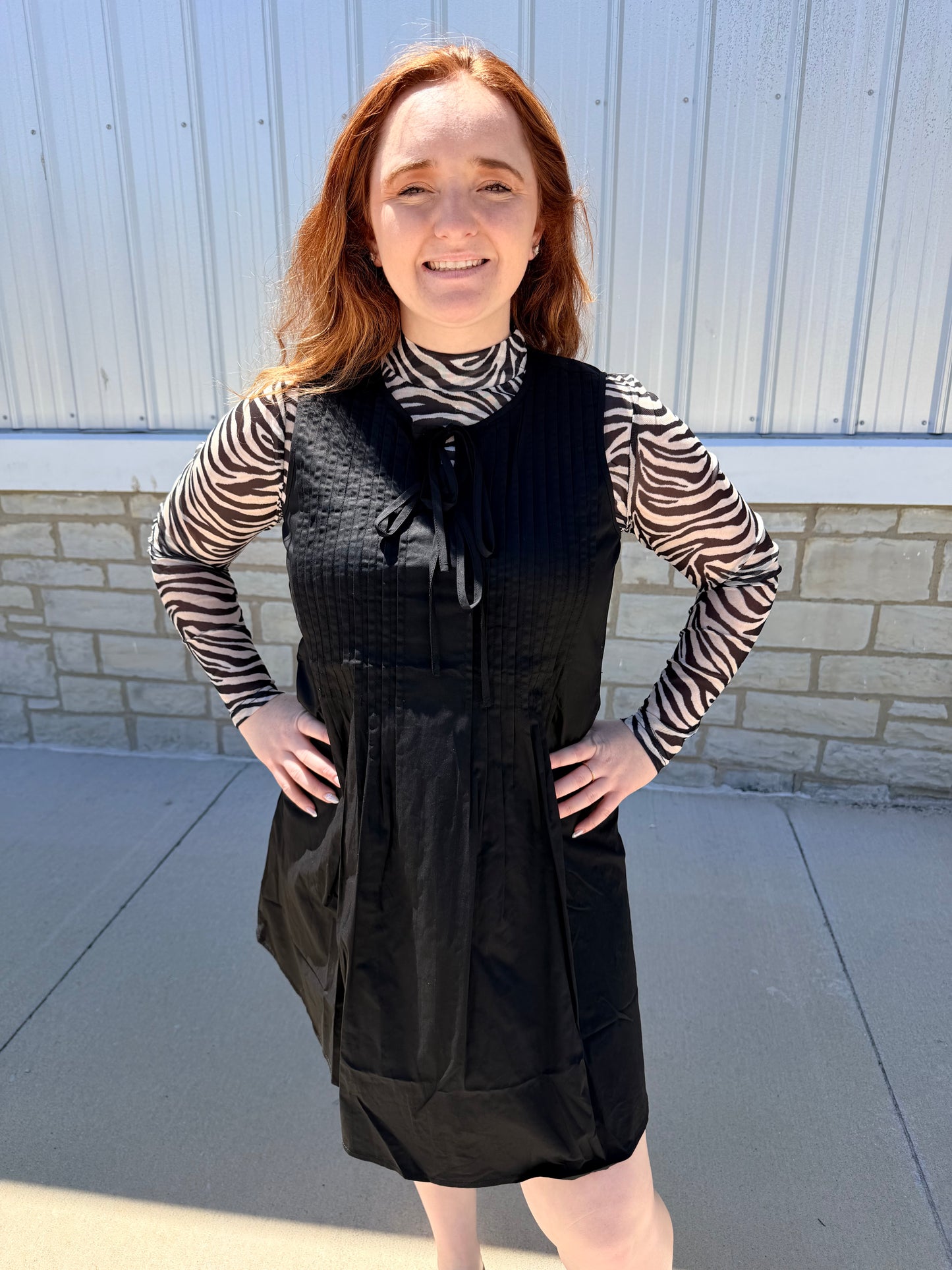 Black Pleated Bodice Dress
