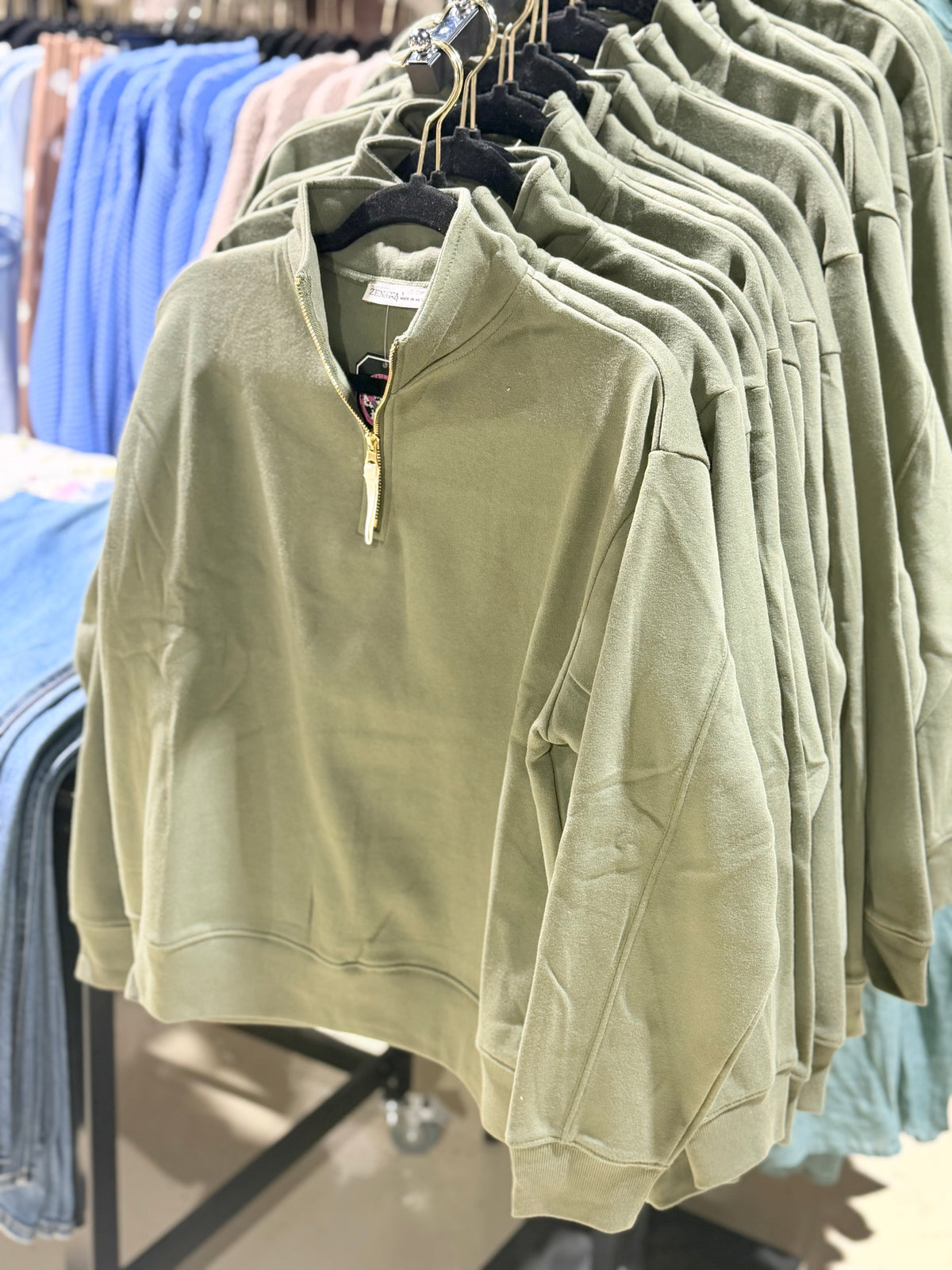 Light Olive Quarter Zip Pullover
