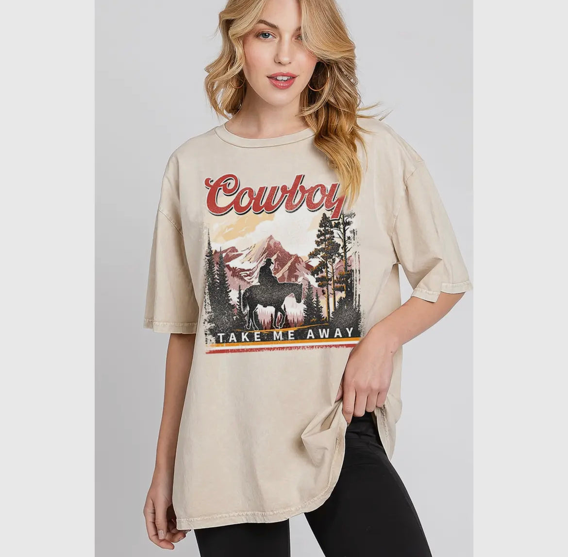 Cowboy Take Me Away Premium Mineral Wash Graphic Tee