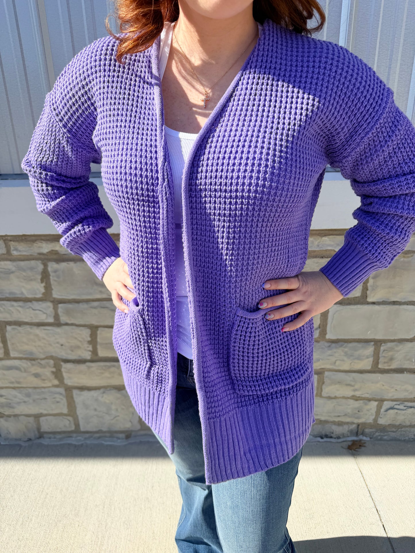 Lavender Waffle Knit Cardigan