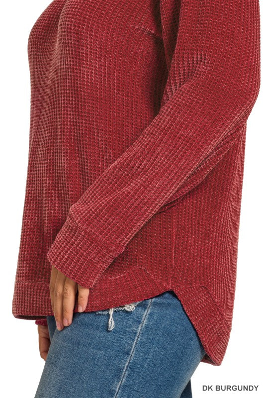 Burgundy Chenille Waffle Knit Sweater