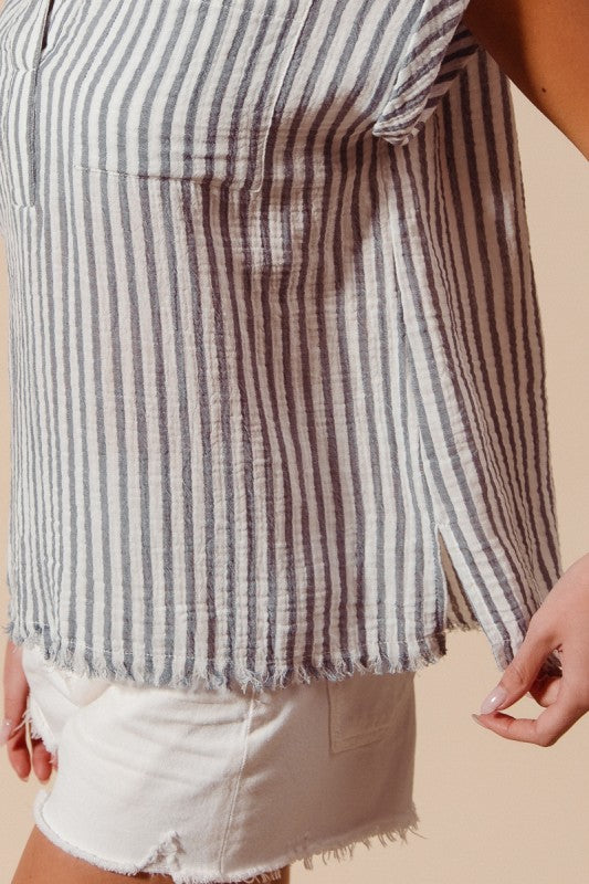 Denim Blue Stripe Cotton Top