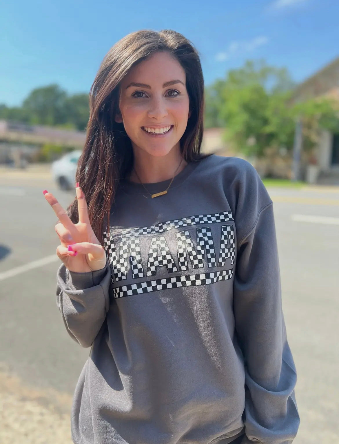 Charcoal Checkered Mama Sweatshirt