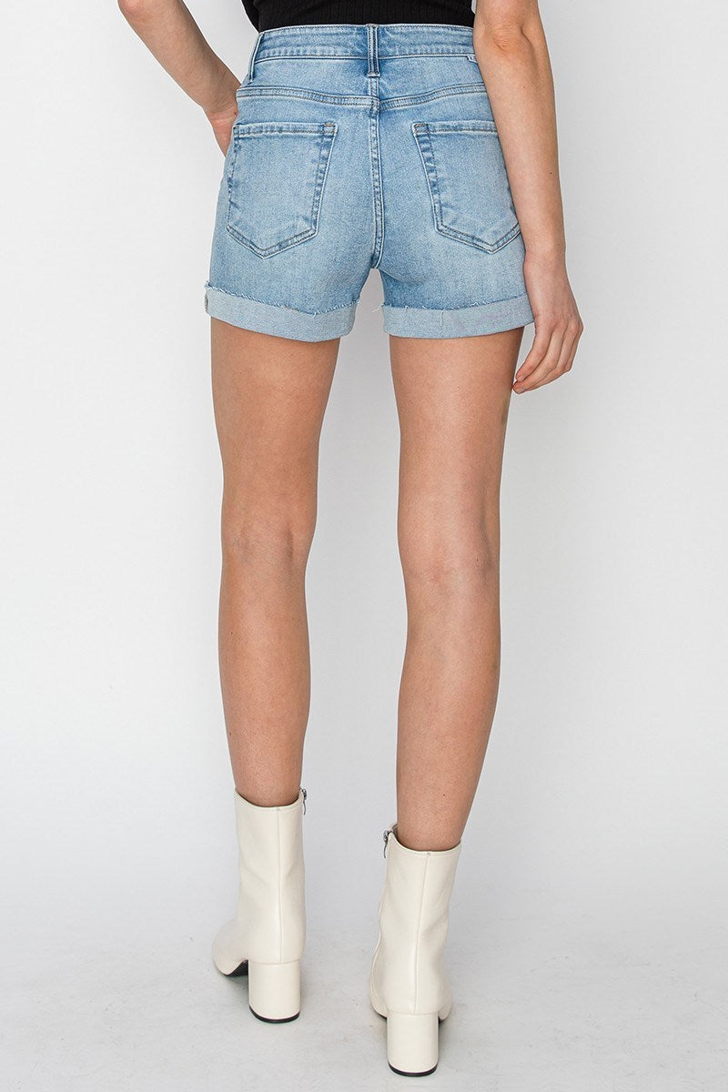 Bristol High Rise Light Wash Cuffed Denim Shorts