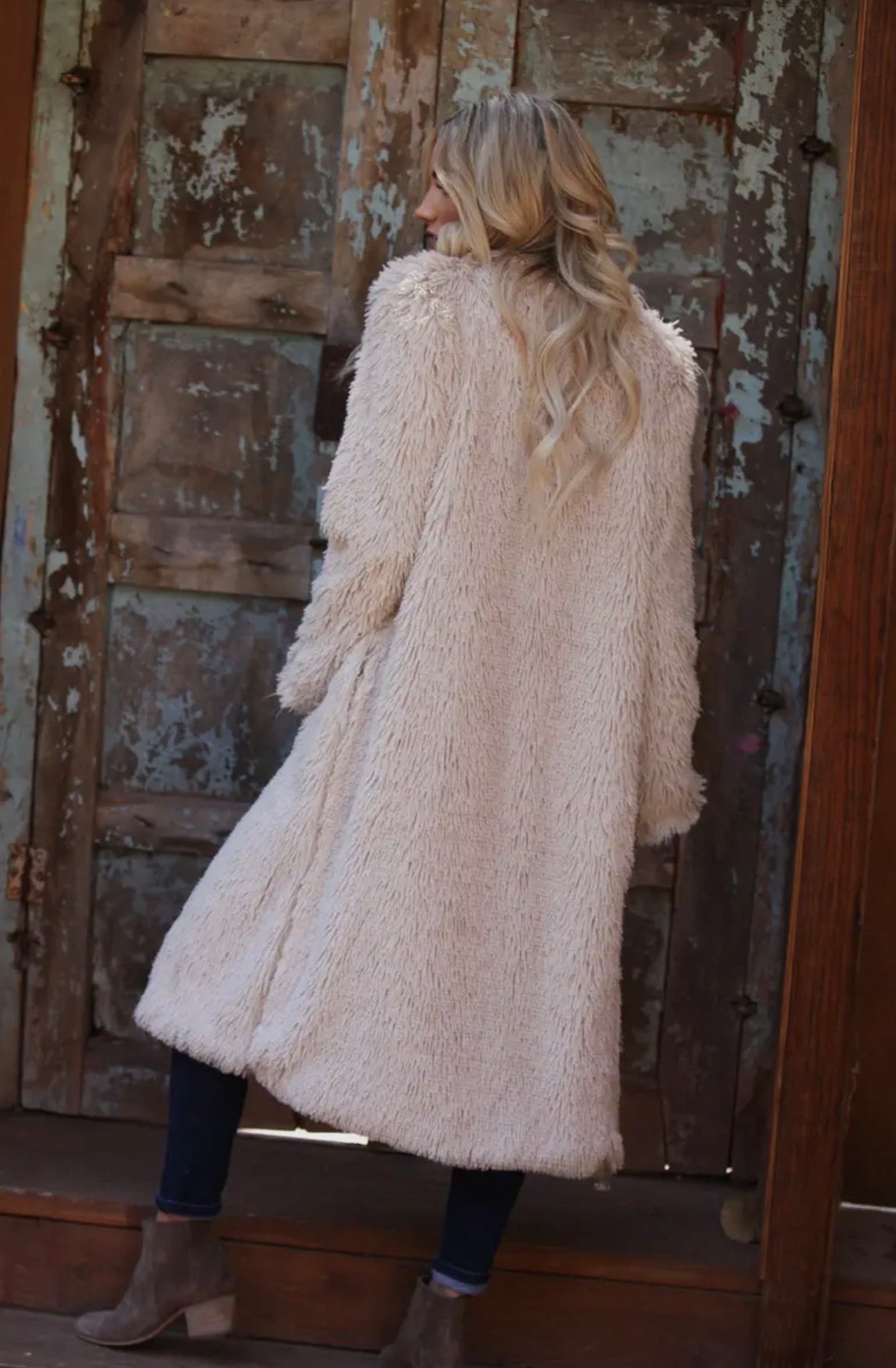 Cream Faux Fur Long Coat