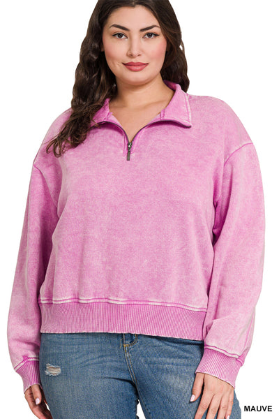 Mauve Acid Wash Quarter Zip Pullover