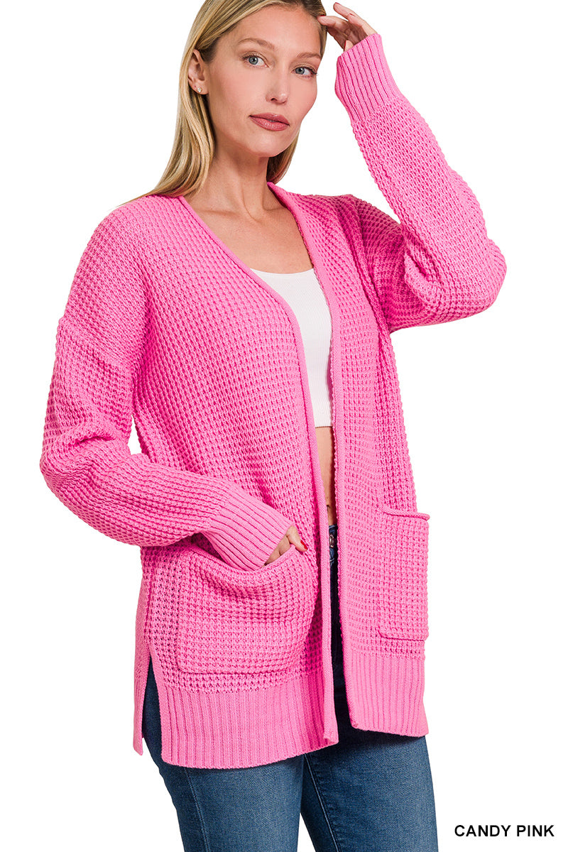 Candy Pink Waffle Knit Cardigan