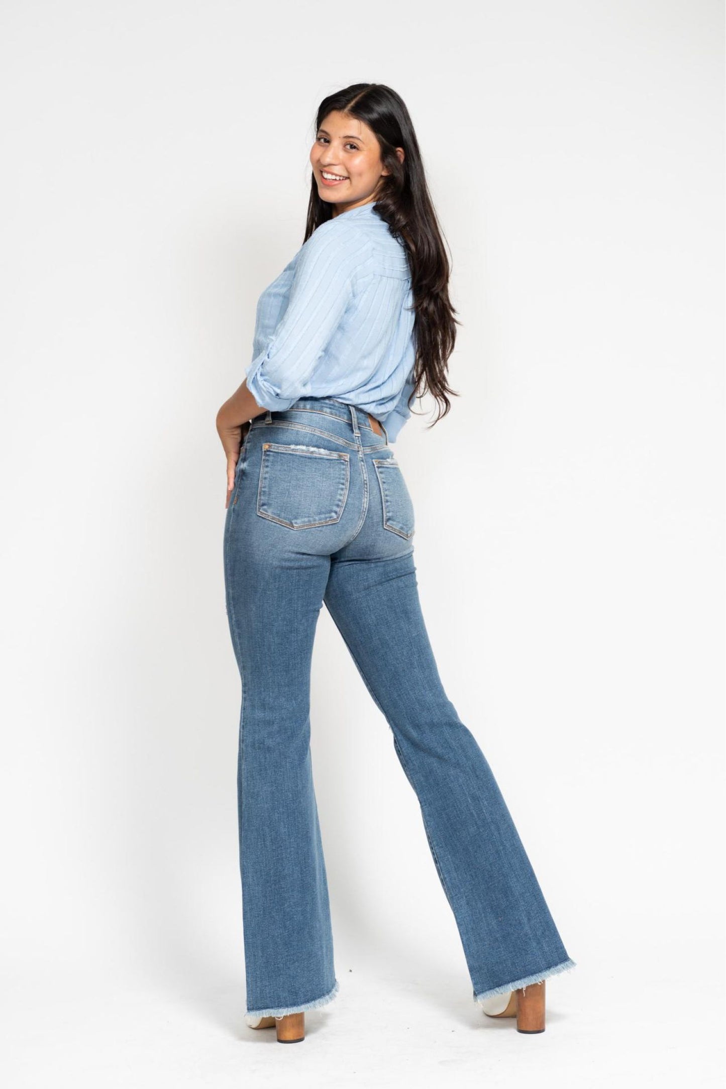 Judy Blue Robyn Mid Rise Buttonfly Flare Jeans (JB 82638)