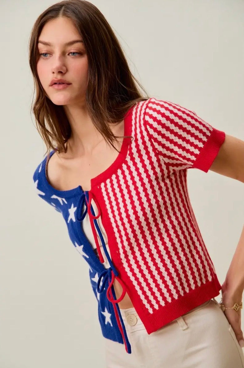 Stars & Stripes Tie Front Top
