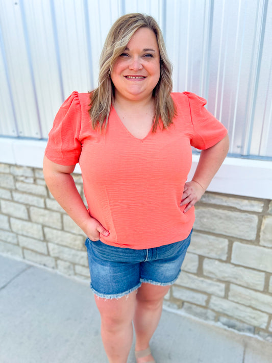 Coral Shirred Sleeve Top