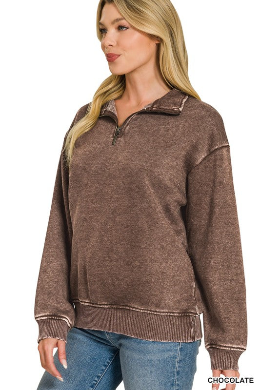 Chocolate Acid Wash 1/4 Zip Pullover