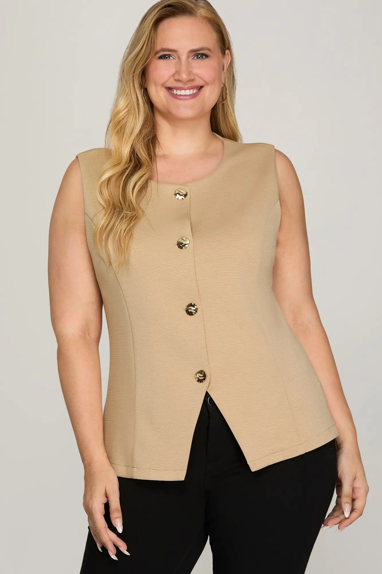 Taupe Chic Button Front Vest Top