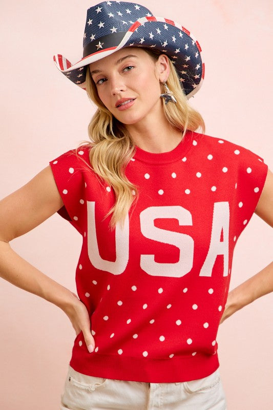 Red USA Polka Dot Top