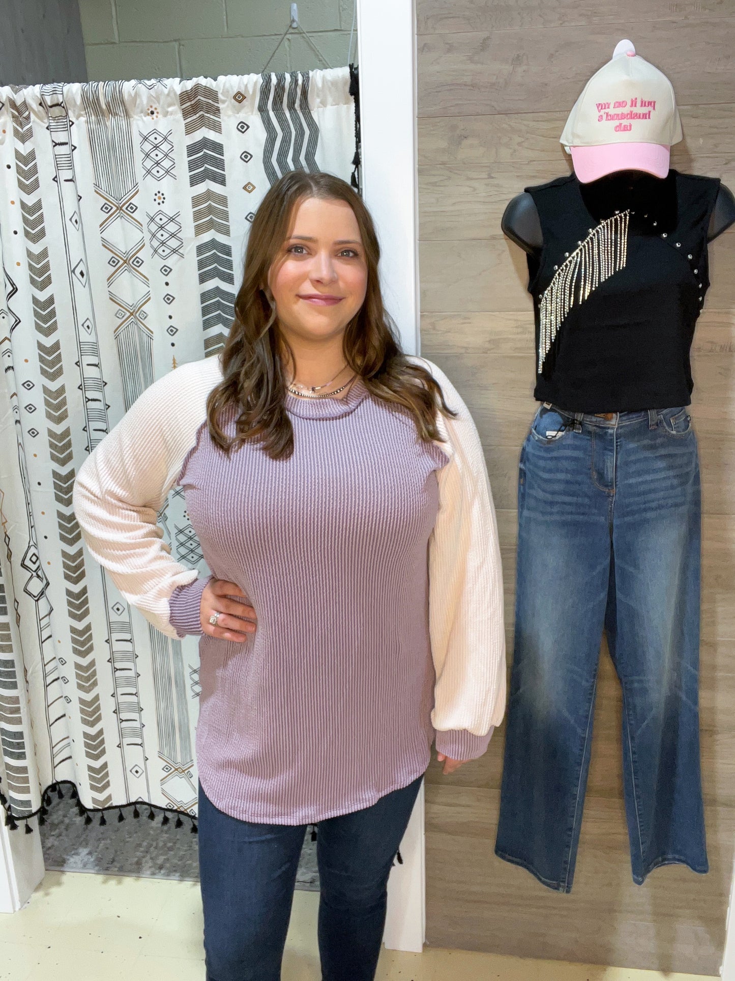 Dusty Lavender Ribbed Colorblock Top