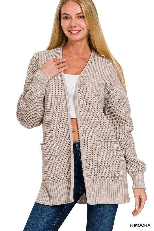 Heather Mocha Waffle Knit Cardigan
