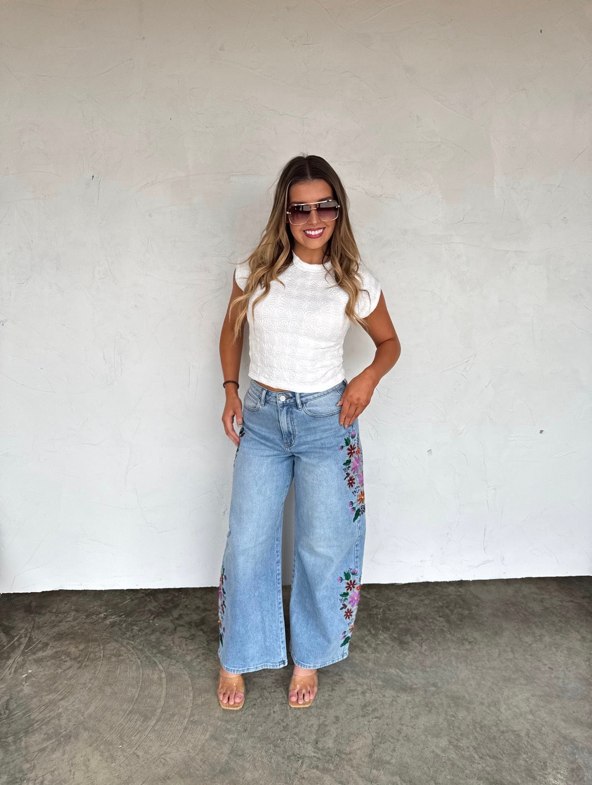 Blakeley Evie Floral Embroidered Wide Leg Jeans