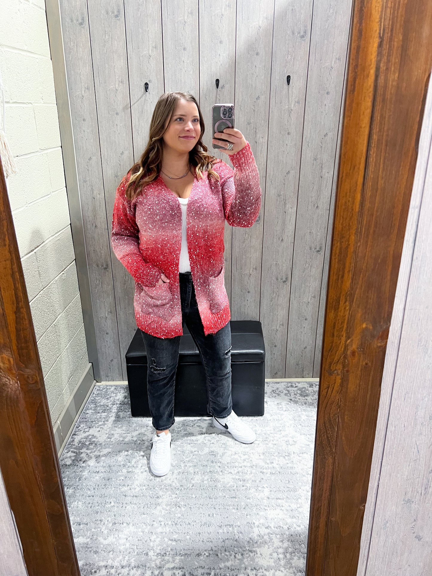 Red Starstruck Ombré Cardigan