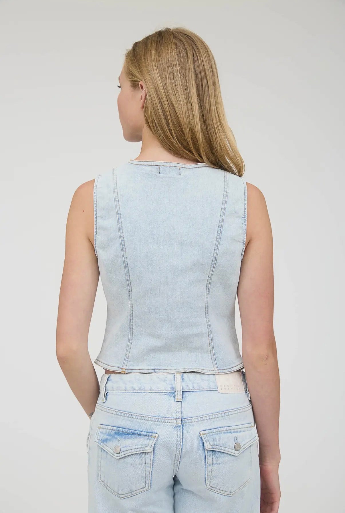 Light Wash Button Down Denim Vest