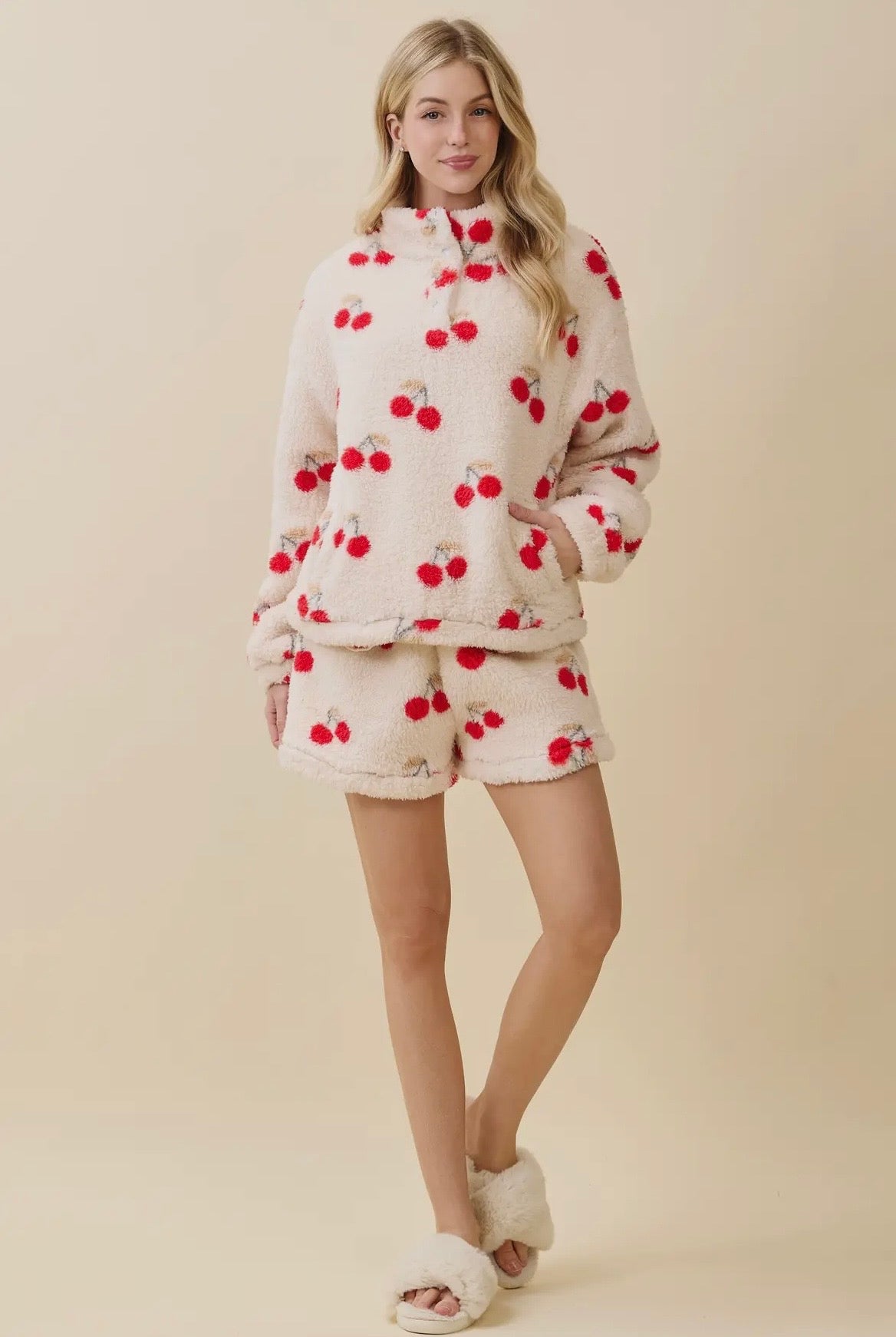 Cherry Plush Pullover & Shorts Set