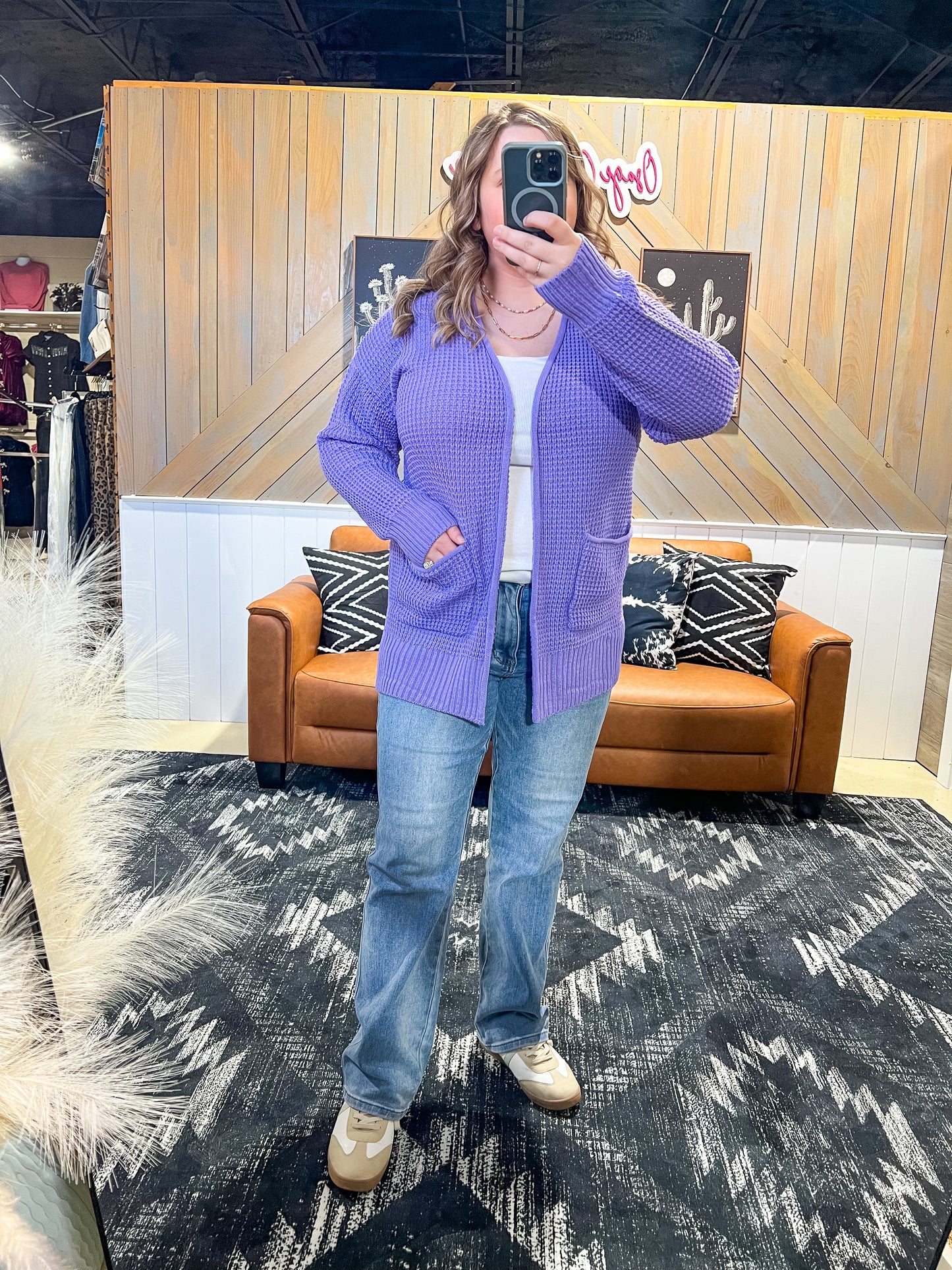 Lavender Waffle Knit Cardigan