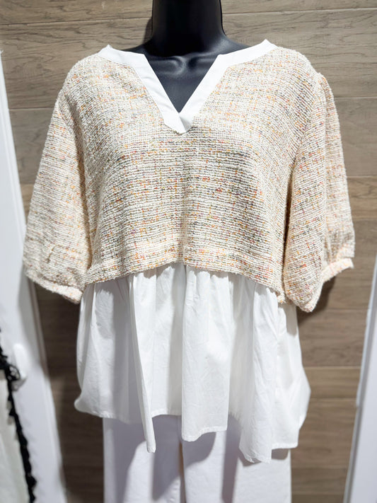 Oatmeal Layered V-Neck Top