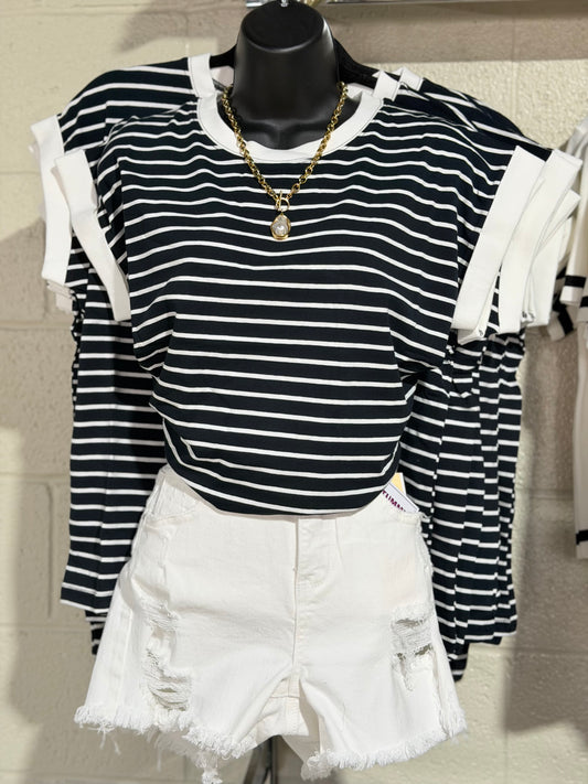 Black + White Stripe Short Sleeve Top