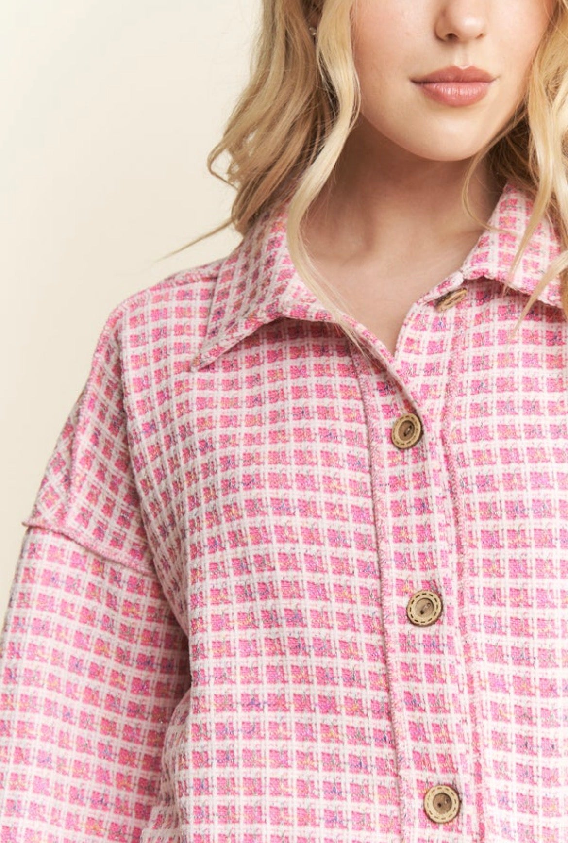 Pink Plaid Lightweight Shacket