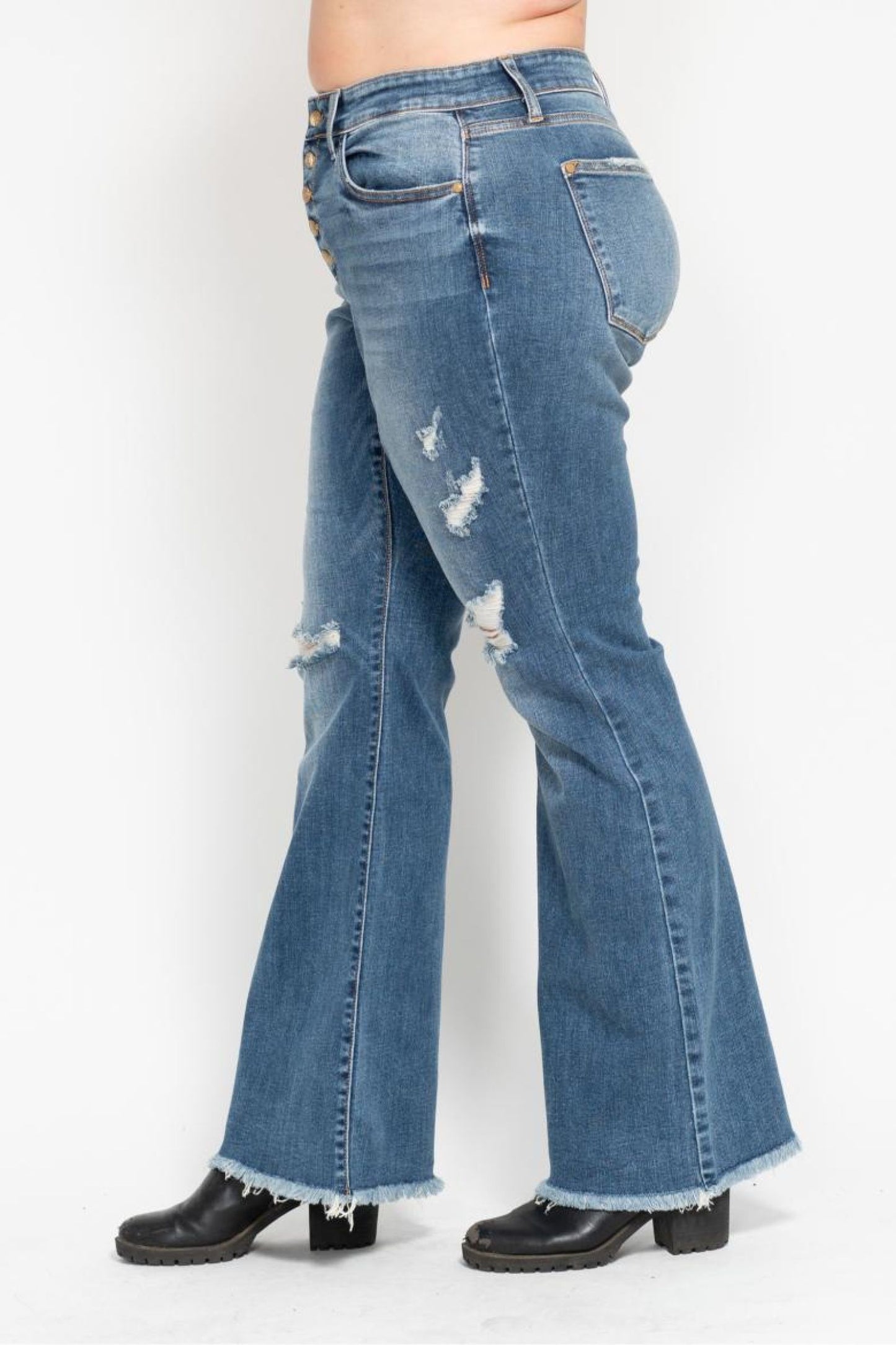 Judy Blue Robyn Mid Rise Buttonfly Flare Jeans (JB 82638)