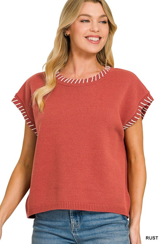 Rust Stitched Edge Sweater Vest