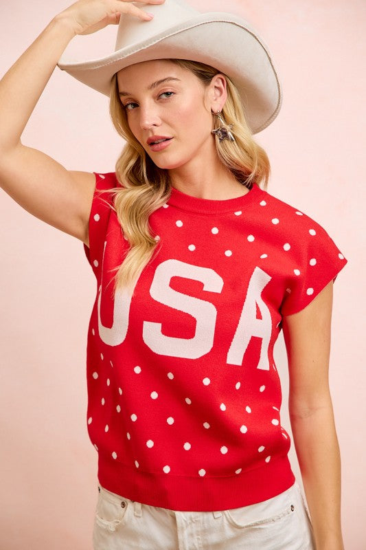 Red USA Polka Dot Top