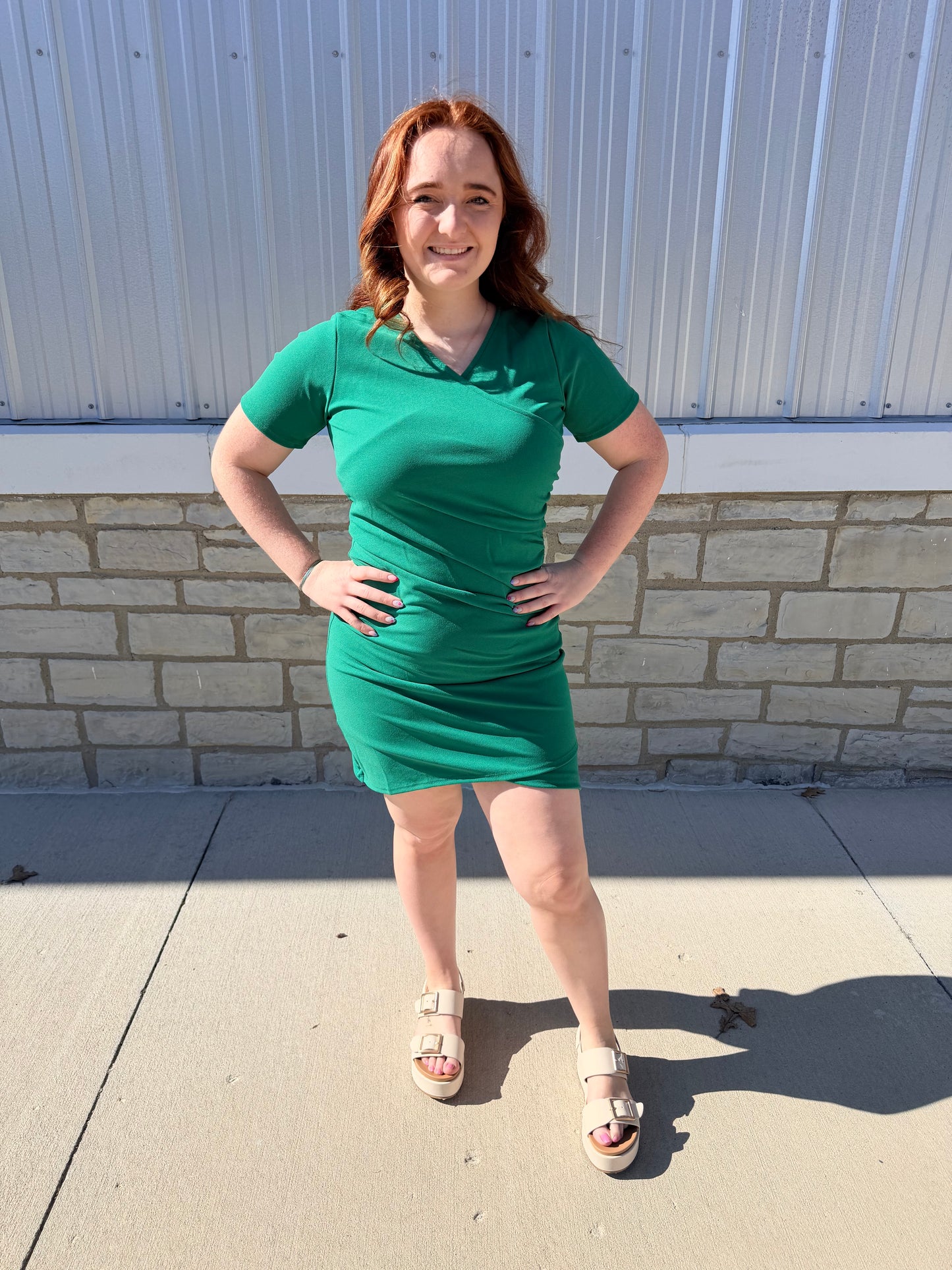 Kelly Green Faux Wrap Dress