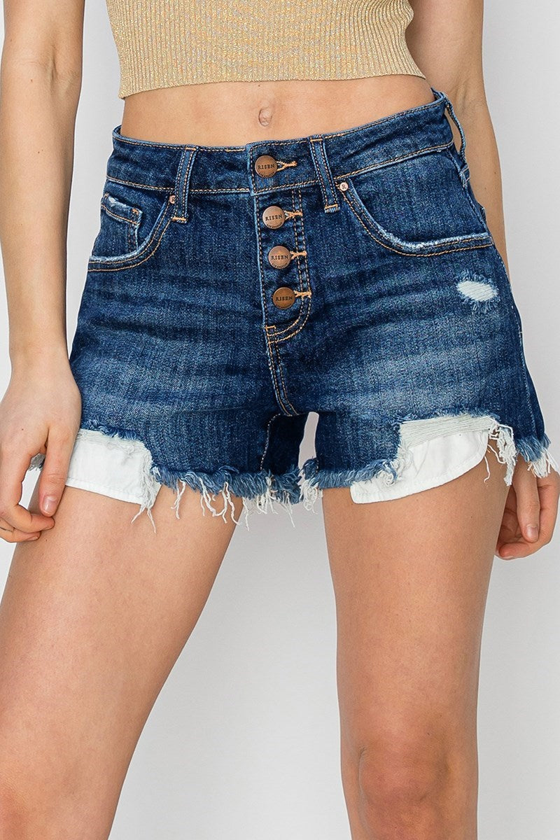 Hattie Mid Rise Button Down Denim Shorts