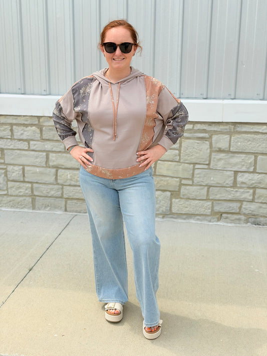 Taupe Floral Colorblock Hoodie