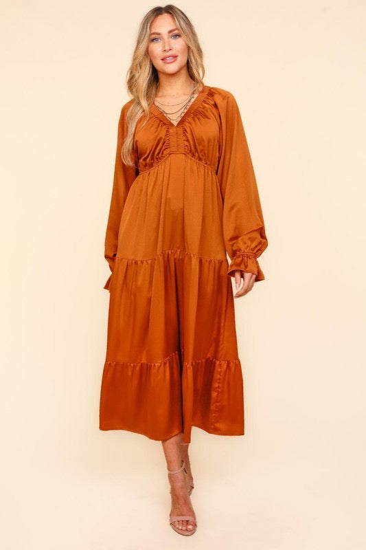 Rust Satin Babydoll Dress