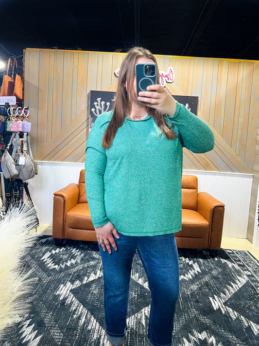 Green Melange Hacci Exposed Seam Top