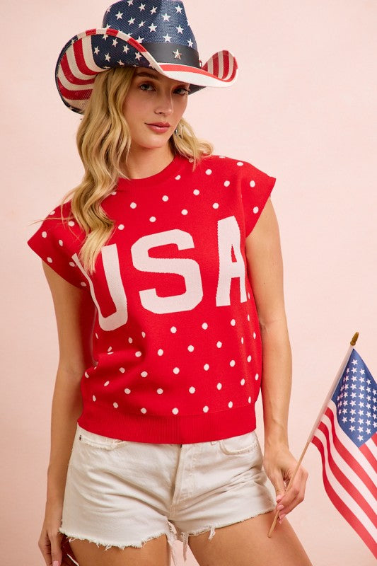 Red USA Polka Dot Top