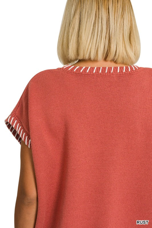 Rust Stitched Edge Sweater Vest