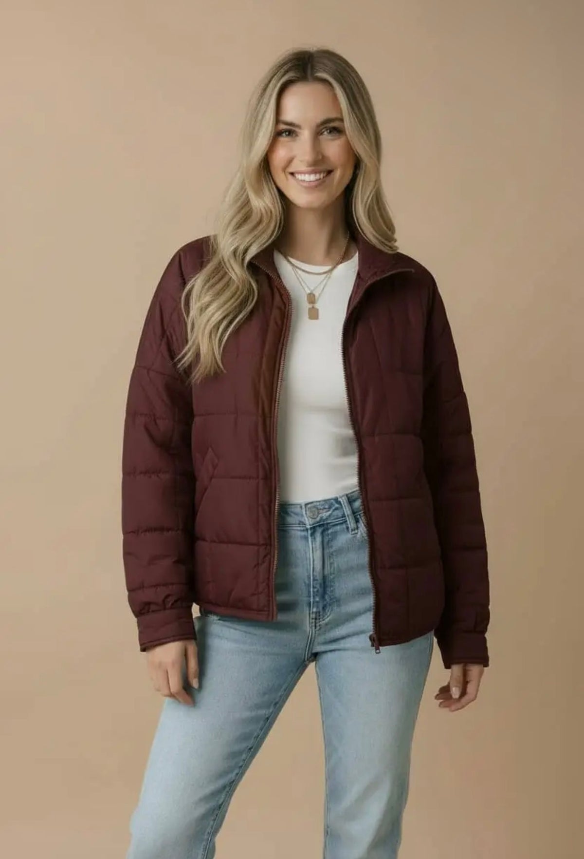 Plum Chic Quilted Puffer Jacket