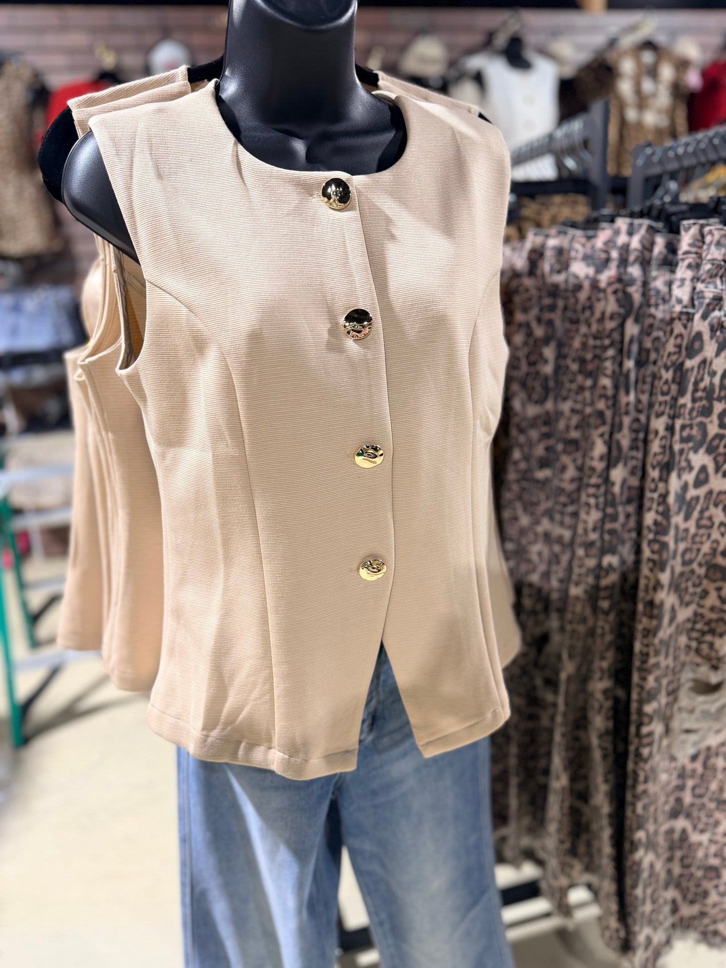 Taupe Chic Button Front Vest Top