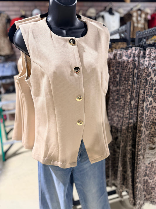 Taupe Chic Button Front Vest Top