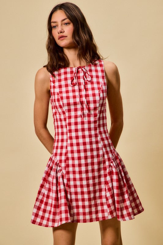 Red Gingham Fit & Flare Dress