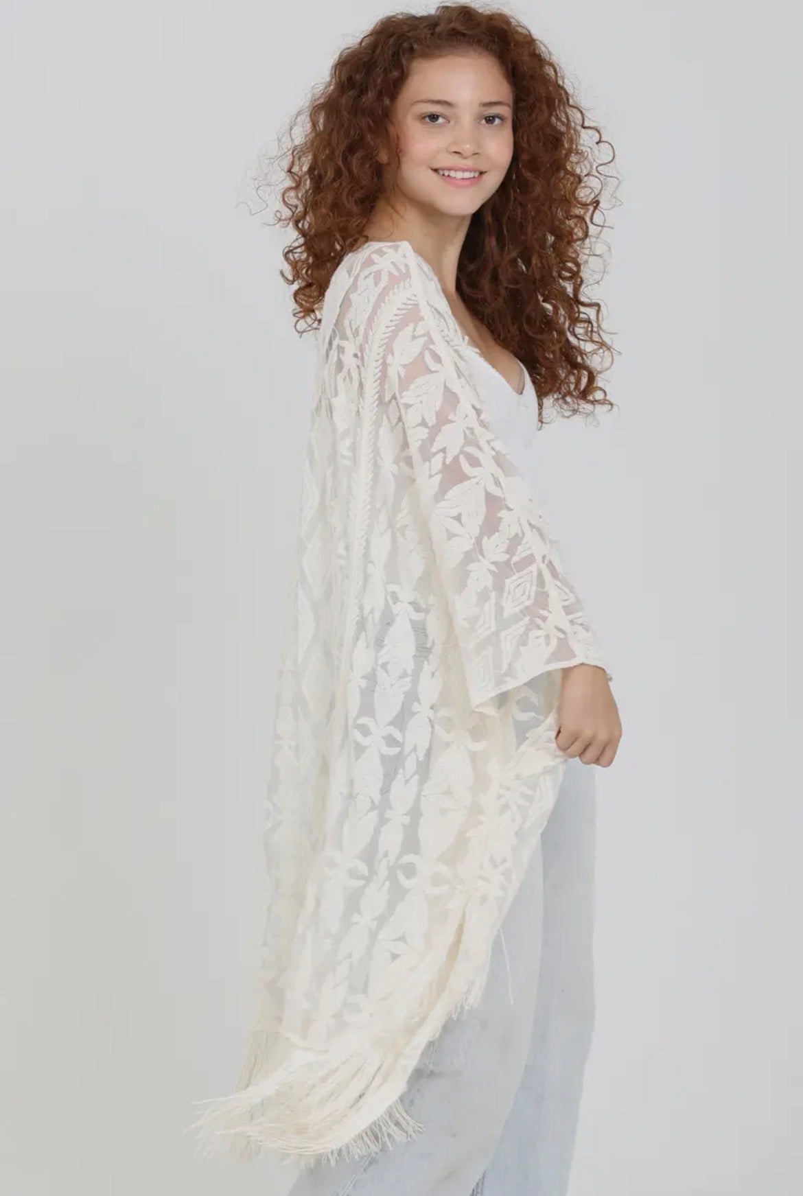 Ivory Boho Lace Fringe Kimono