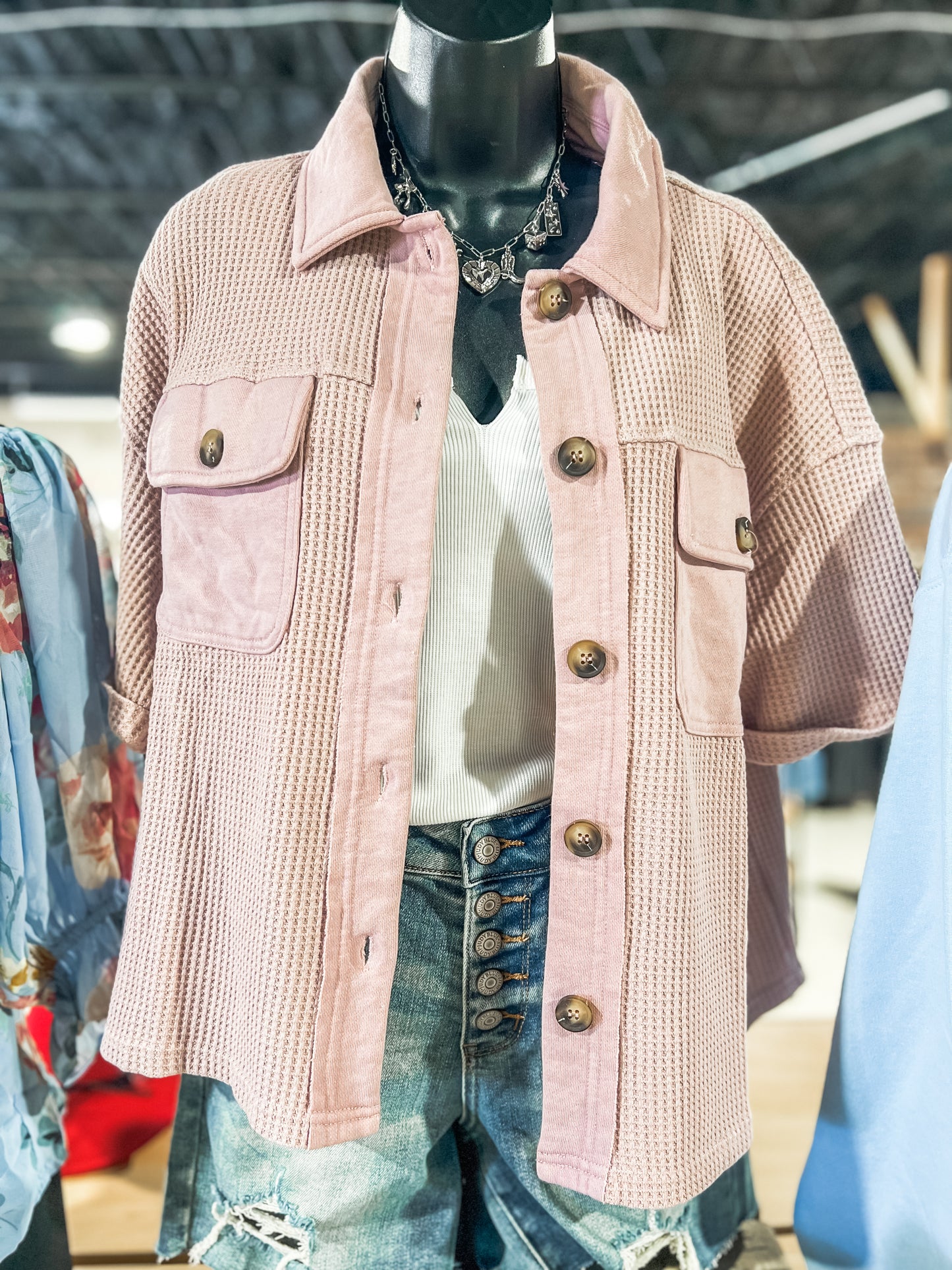 Lavender Waffle Knit Button Down Top