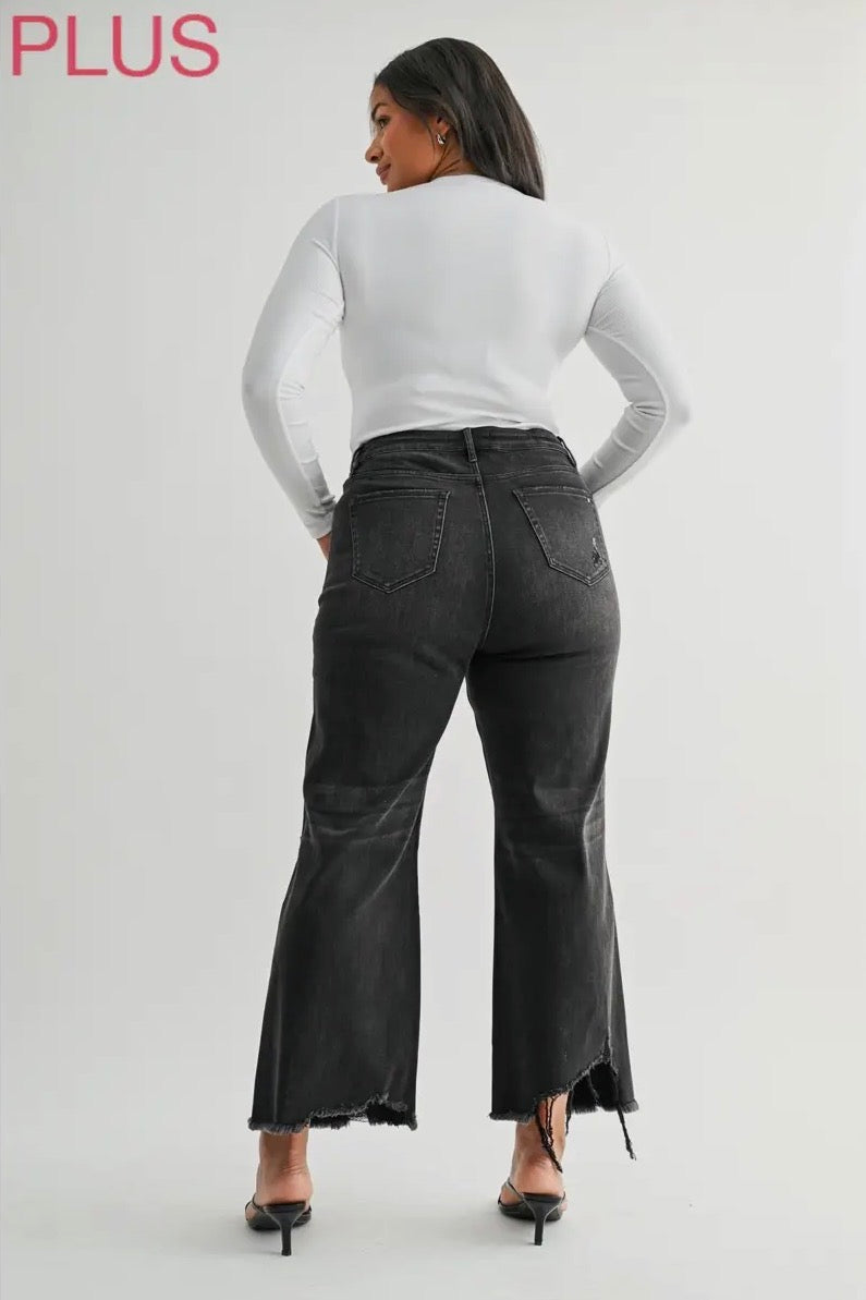 Taylor Black Super High Distressed Frayed Hem Jeans