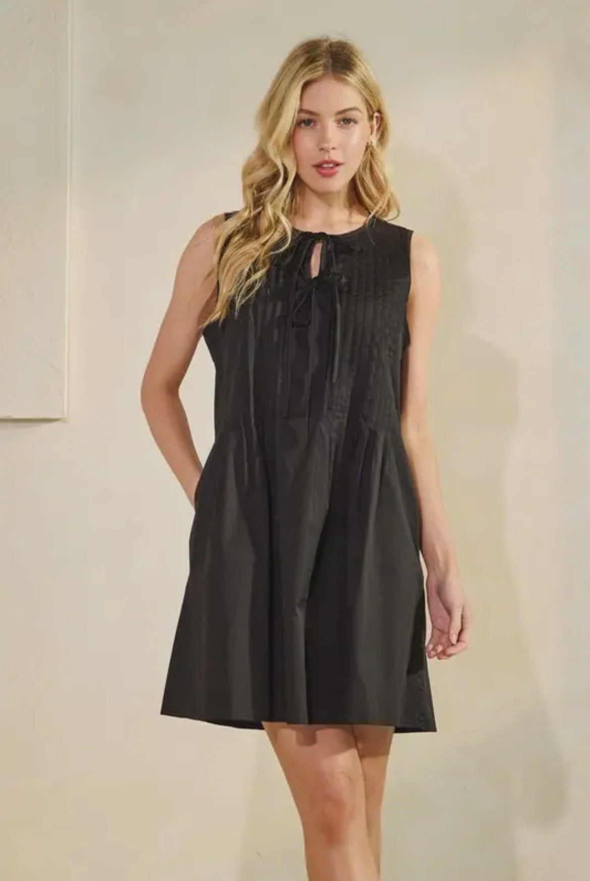 Black Pleated Bodice Dress