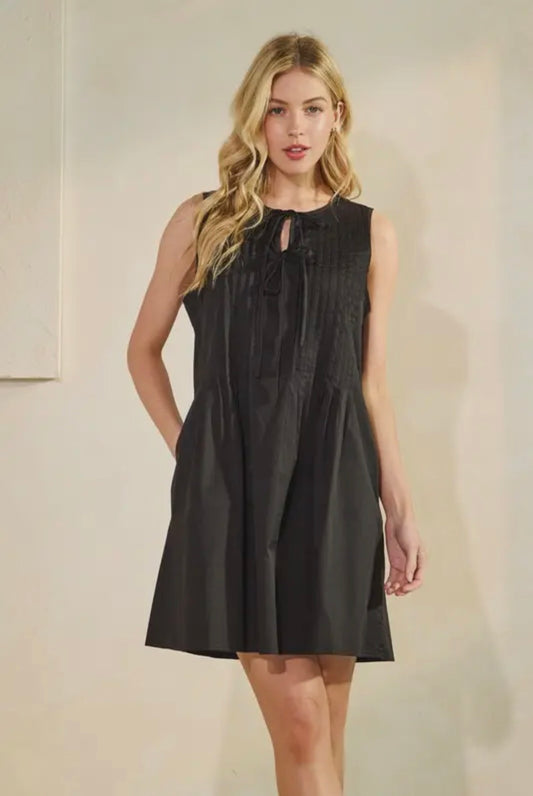 Black Pleated Bodice Dress
