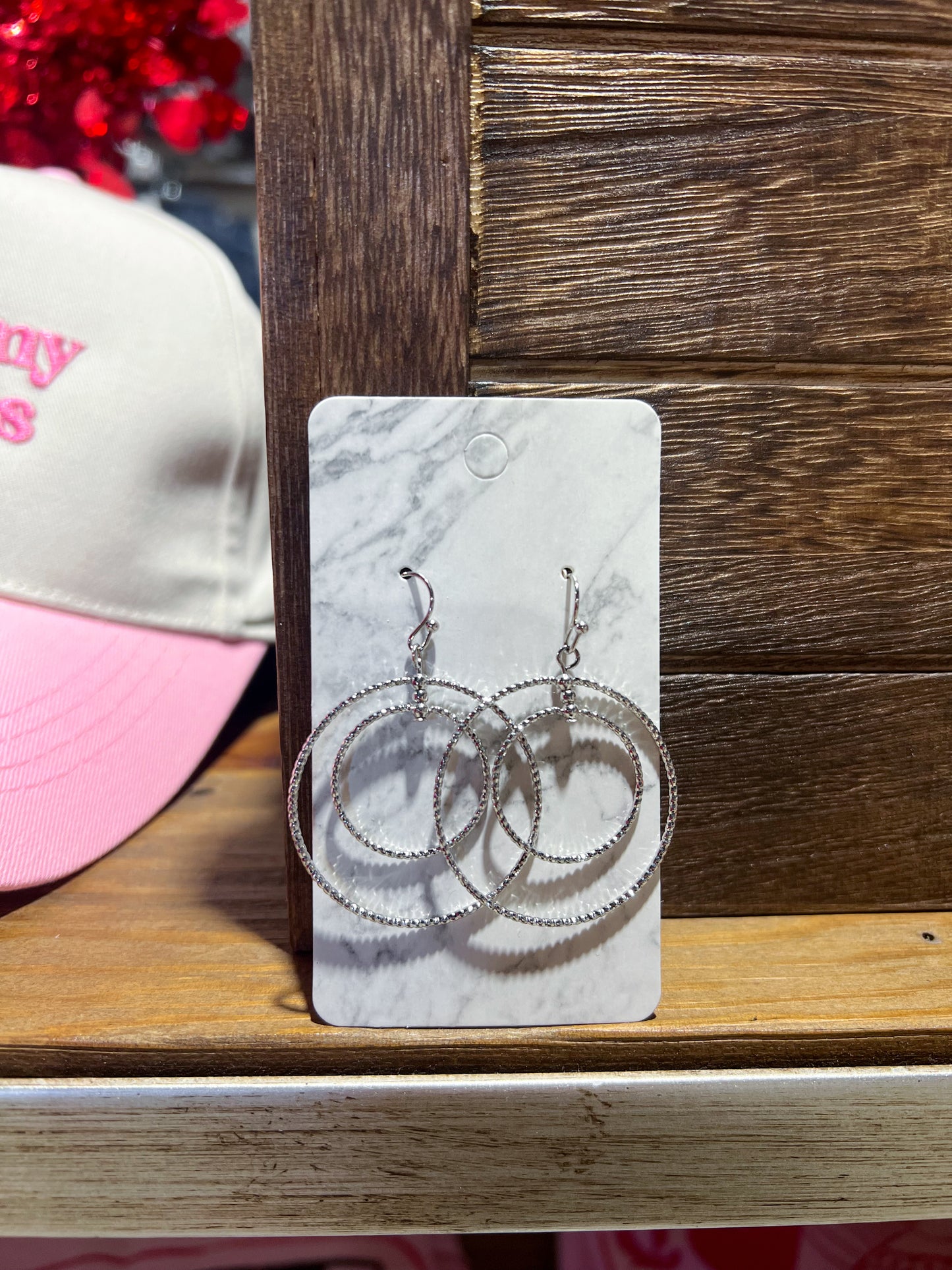 Silver Double Circle Dangle Earrings