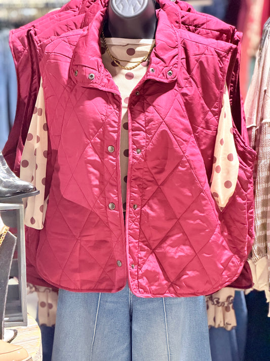 Burgundy Quilted Snap Button Vest